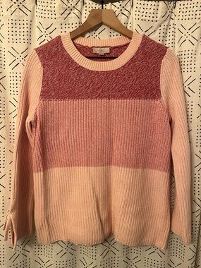LOFT Pink Colorblocked Crewneck Sweater